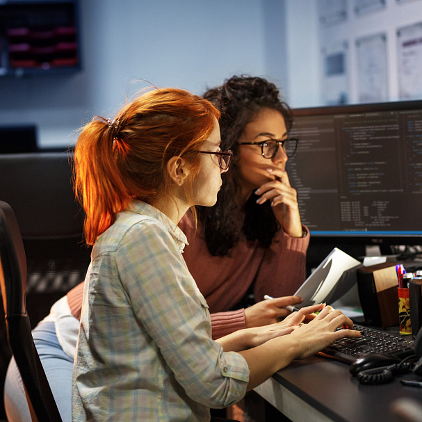 developers coding in office