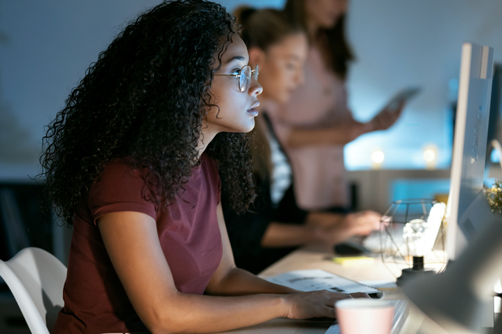 young woman searching for a job in tech